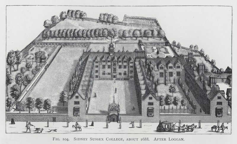 Sidney Sussex College, alrededor de 1688, después de Loggan de English School