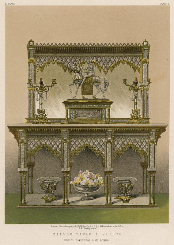 Mesa y espejo de plata por Messrs Elkington y Co, Londres de English School