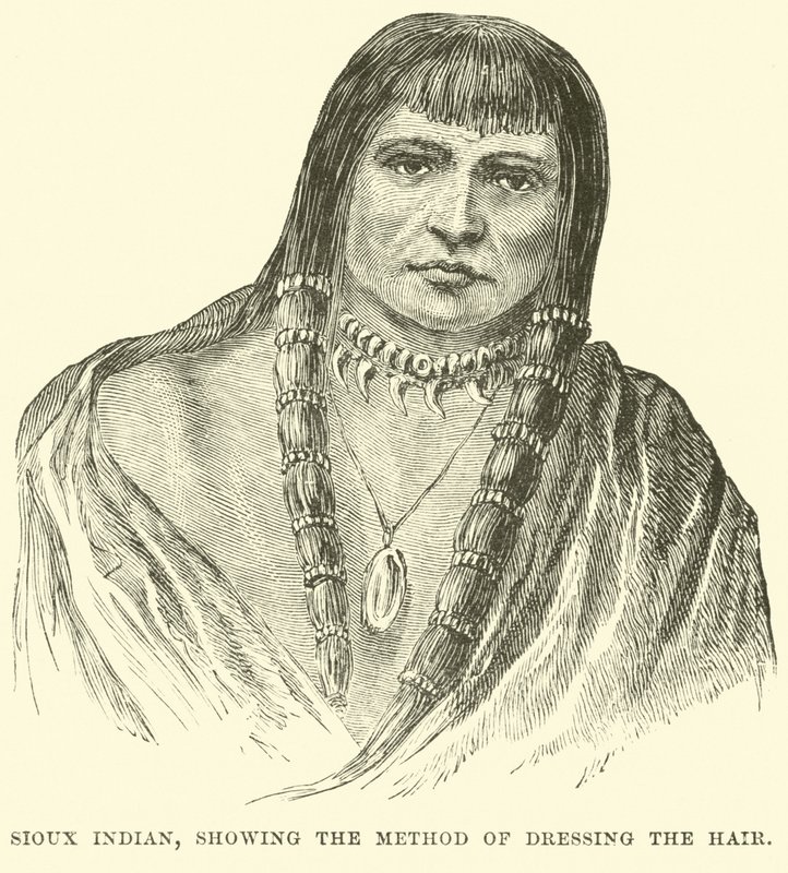 Indio sioux, mostrando el método de peinar el cabello de English School