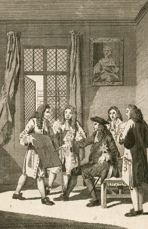 Sir Christopher Wren presentando al Rey Carlos II su plan para reconstruir Londres de English School