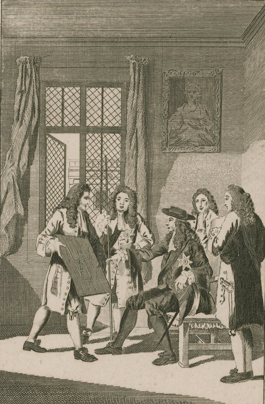 Sir Christopher Wren presentando al Rey Carlos II su plan para reconstruir la Ciudad de Londres de English School