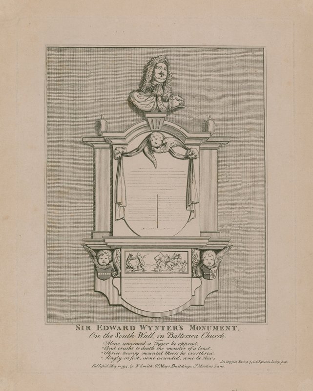 Monumento de Sir Edward Wynter, en la pared sur de la iglesia de Battersea de English School