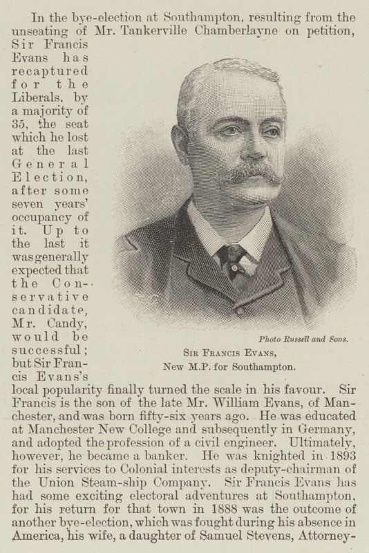 Sir Francis Evans, nuevo MP de Southampton (grabado) de English School