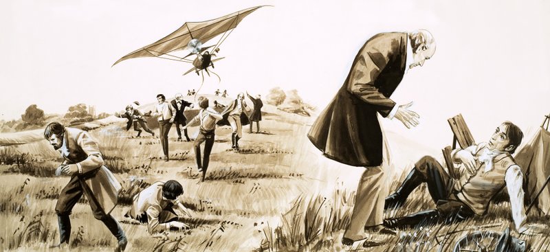 El cochero de Sir George Cayley vuela un avión en 1852 de English School