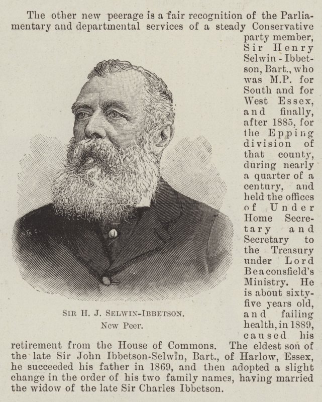 Sir H J Selwin-Ibbetson, nuevo par de English School