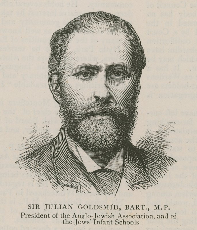 Sir Julian Goldsmid, Bart, MP, Presidente de la Asociación Anglo-Judía y de las Escuelas Infantiles Judías de English School
