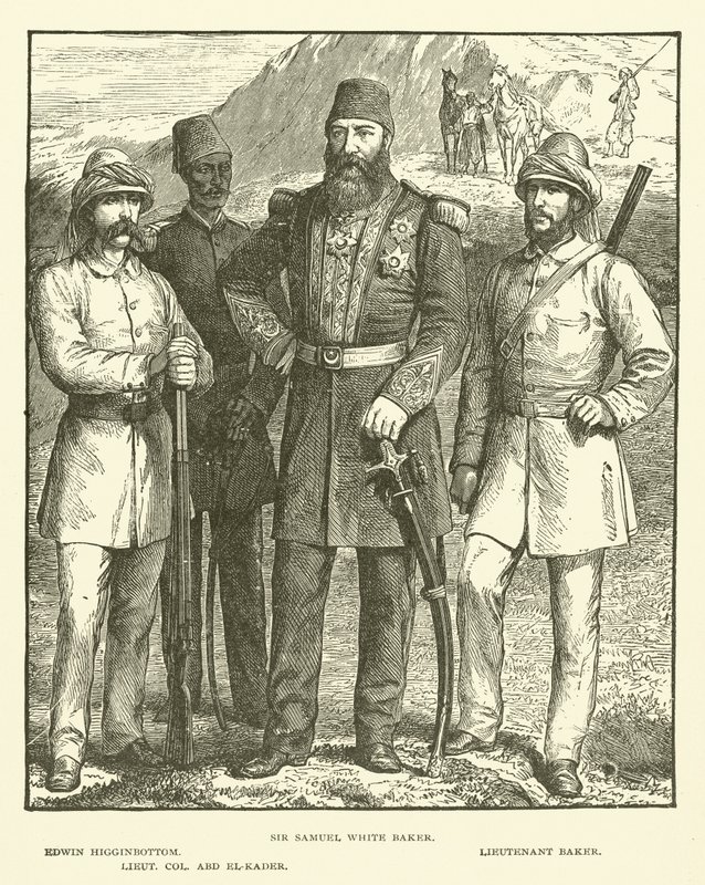 Sir Samuel White Baker, Edwin Higginbottom, Teniente Baker, Teniente Coronel Abd El-Kader (grabado) de English School