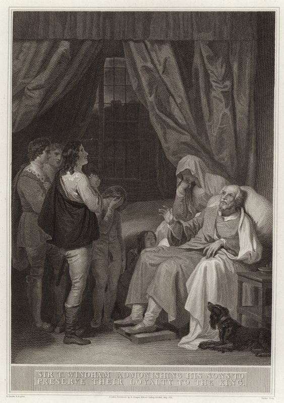 Sir T Windham amonestando a sus hijos para que preserven su lealtad al rey de English School