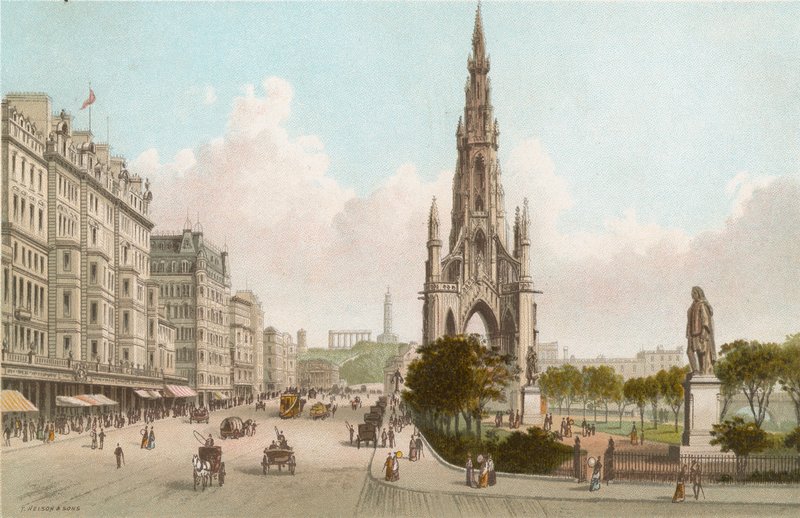 Monumento a Sir Walter Scott y Princes Street, Edimburgo de English School