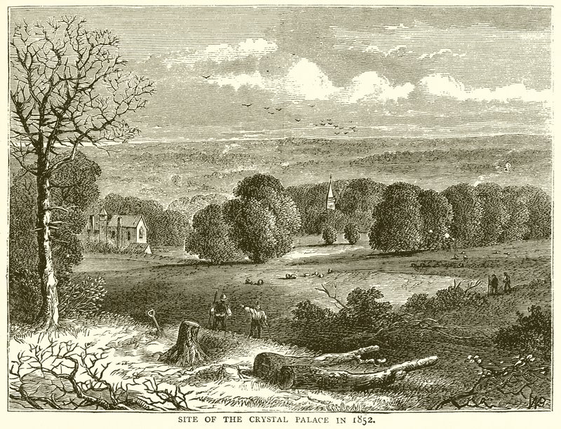 Sitio del Palacio de Cristal en 1852 de English School