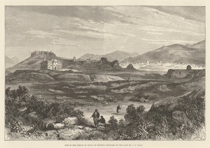 Sitio del Templo de Diana en Éfeso, explorado por el difunto Sr. J T Wood (grabado) de English School