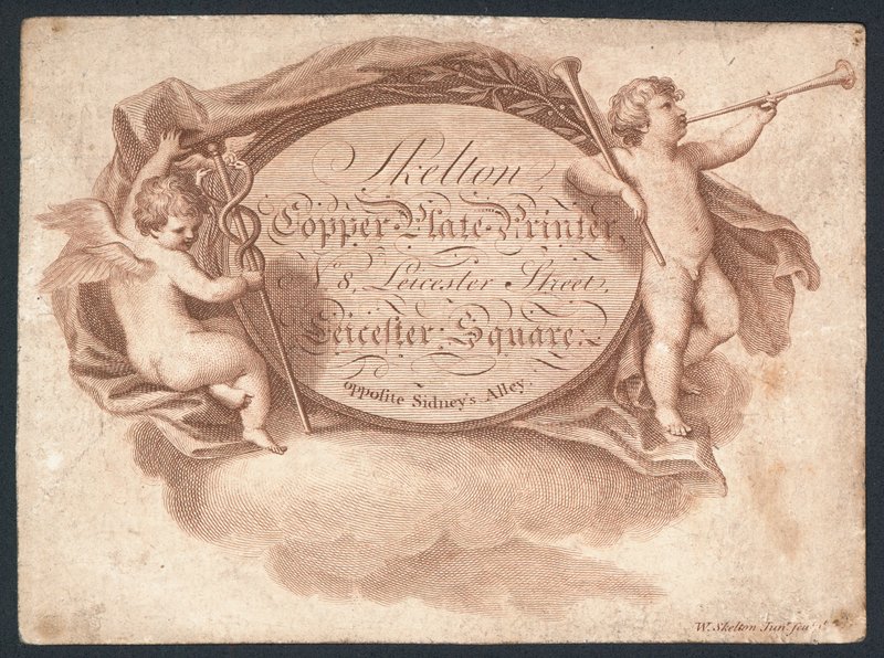 Skelton, impresor de placas de cobre, tarjeta comercial de English School