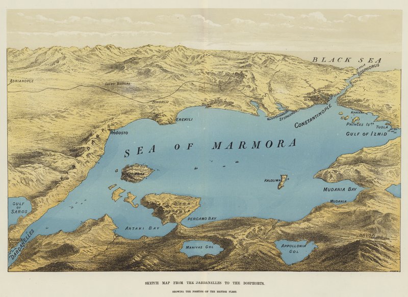 Mapa esquemático de los Dardanelos al Bósforo (cromolito) de English School