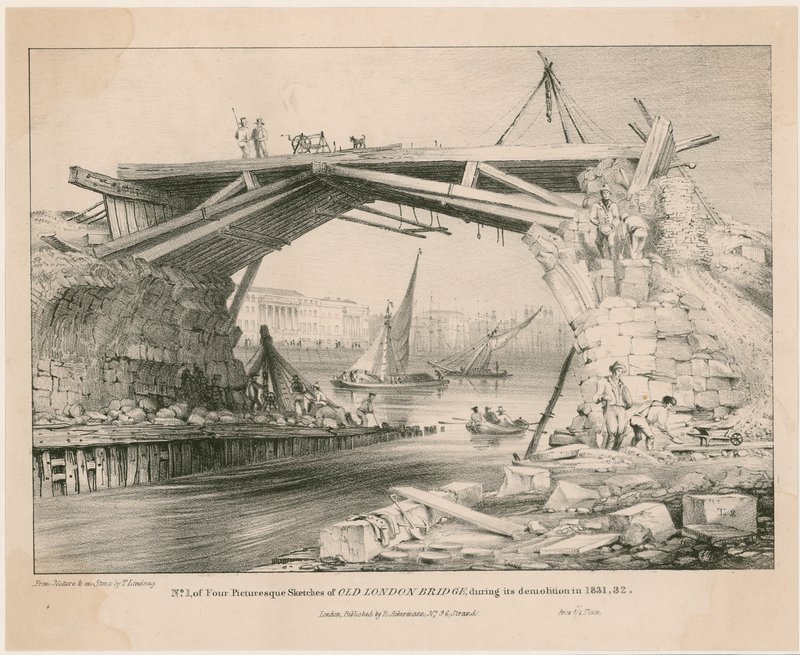 Boceto del antiguo Puente de Londres durante su demolición en 1831, 1832 de English School