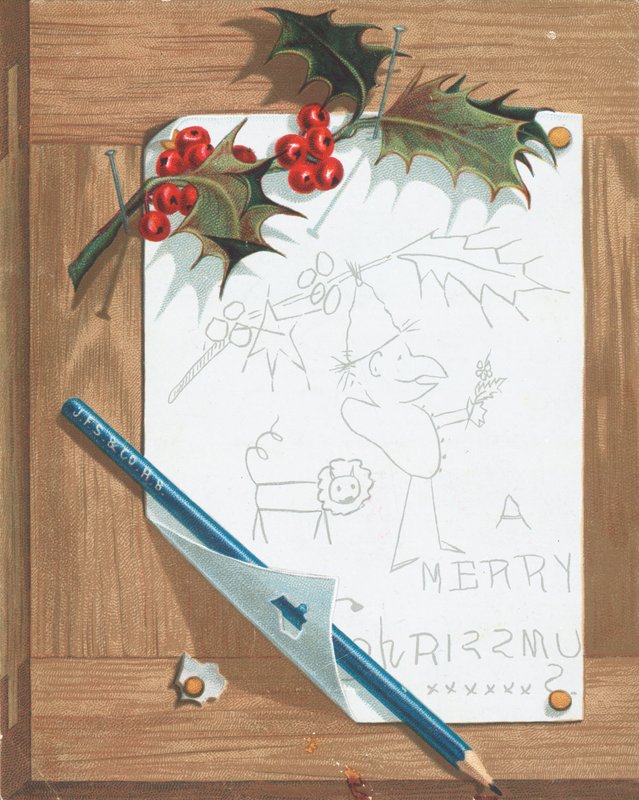 Boceto en tablero de corcho, tarjeta de Navidad de English School
