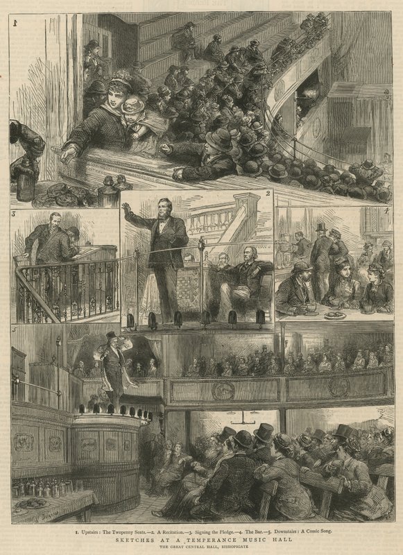 Bocetos en un Music Hall de Temperancia, The Great Central Hall, Bishopsgate de English School