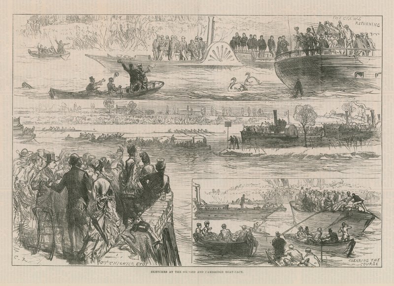 Bocetos en la carrera de botes de Oxford y Cambridge de English School