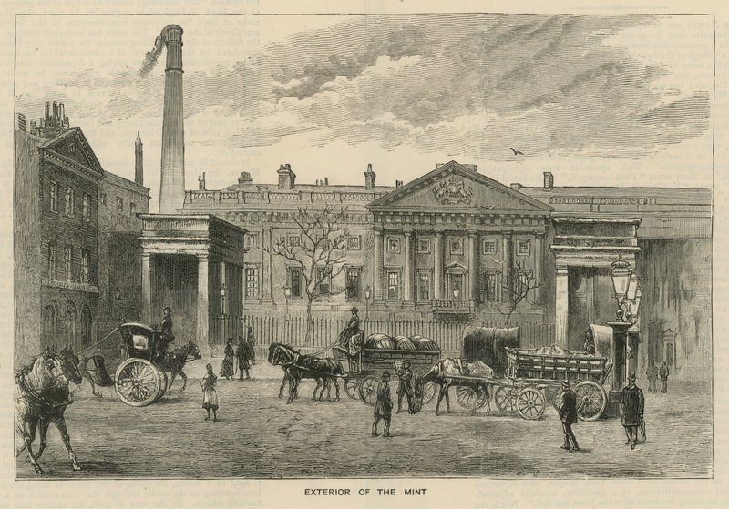 Bocetos en la Royal Mint, Tower Hill; exterior de la Casa de la Moneda de English School