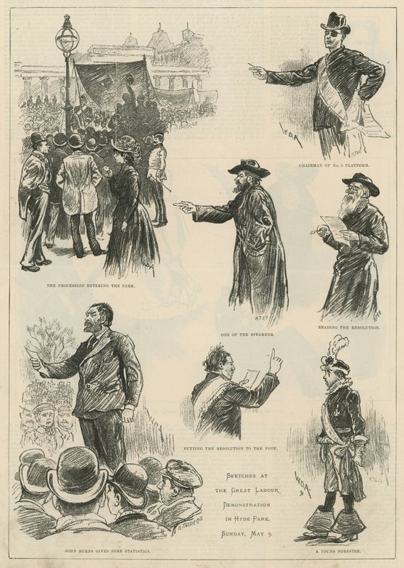Bocetos en la gran manifestación laboral en Hyde Park, domingo 3 de mayo de 1891 de English School
