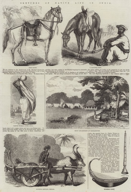 Bocetos de la vida nativa en India (grabado) de English School