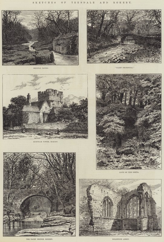Bocetos de Teesdale y Rokeby (grabado) de English School