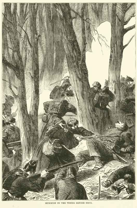 Escaramuza en el bosque antes de Metz, septiembre 1870 de English School