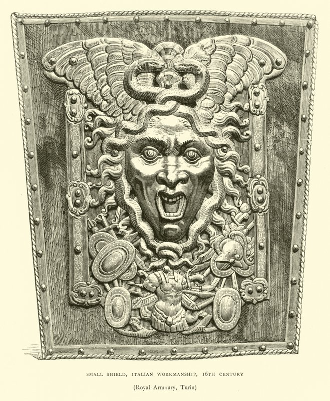Pequeño escudo, trabajo italiano, siglo XVI de English School