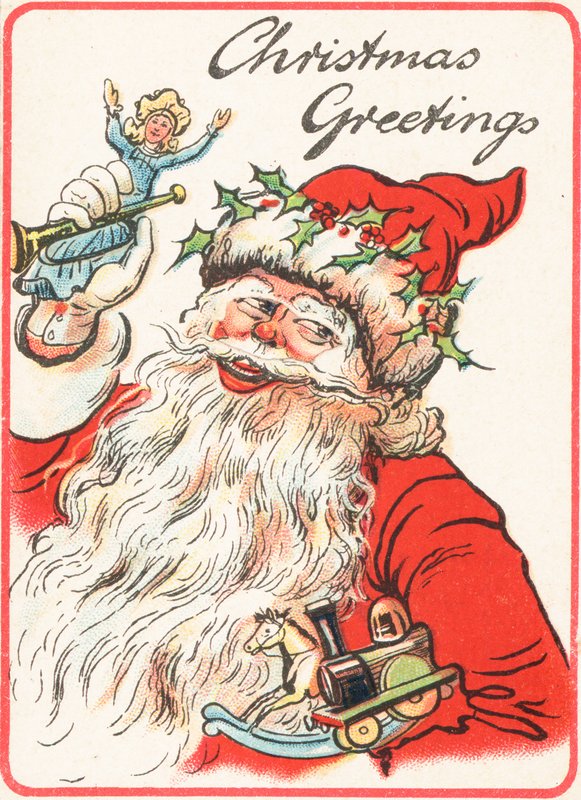 Santa sonriendo con juguetes de English School
