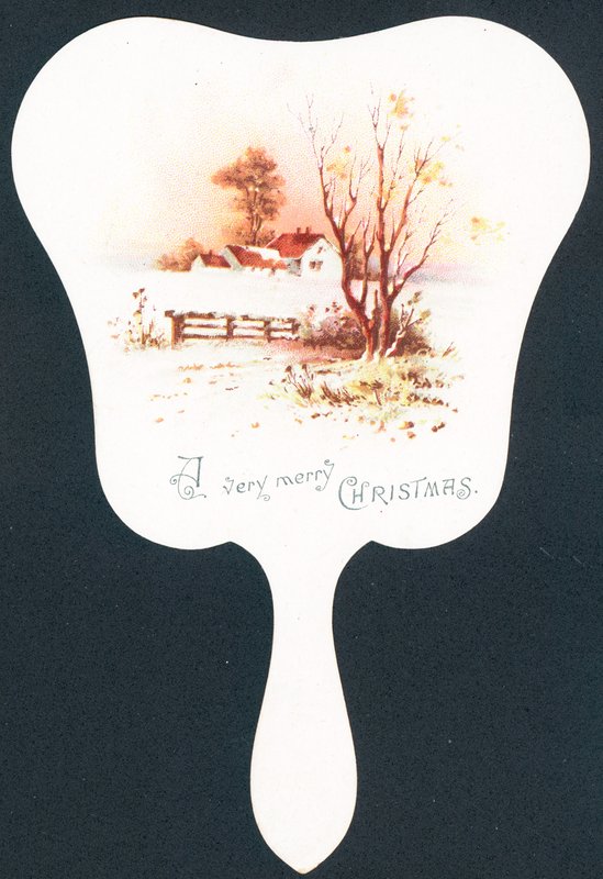 Escena de nieve en forma de abanico, tarjeta de Navidad de English School