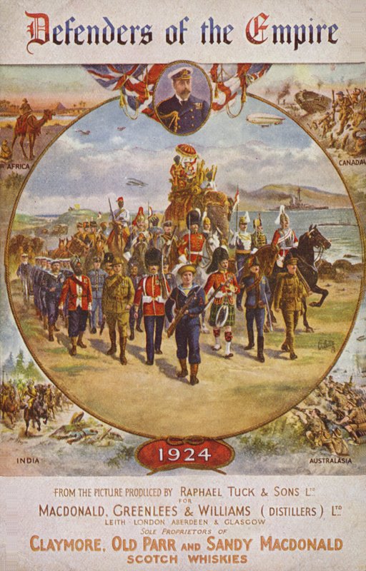 Soldados del Imperio Británico y el rey Jorge V (litografía en color) de English School