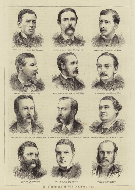 Algunos Oficiales de la Guerra Ashantee (grabado) de English School