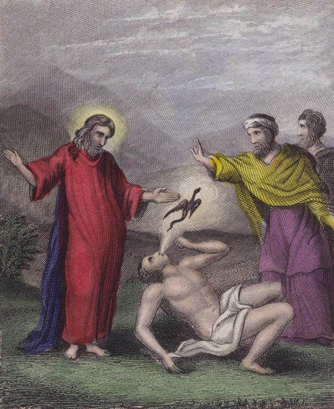 Algún demonio hosco invadió a un desgraciado ... (grabado coloreado) de English School
