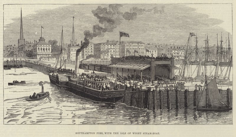 Muelle de Southampton, con el barco de vapor de la Isla de Wight de English School