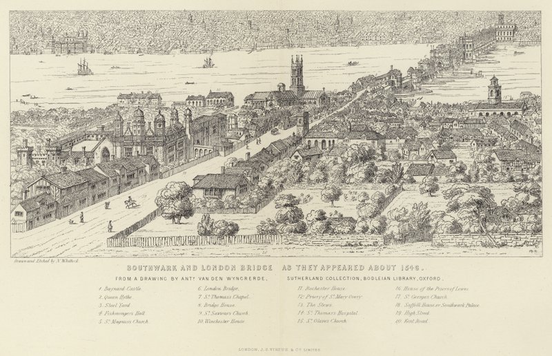 Southwark y el Puente de Londres como aparecían alrededor de 1546 de English School