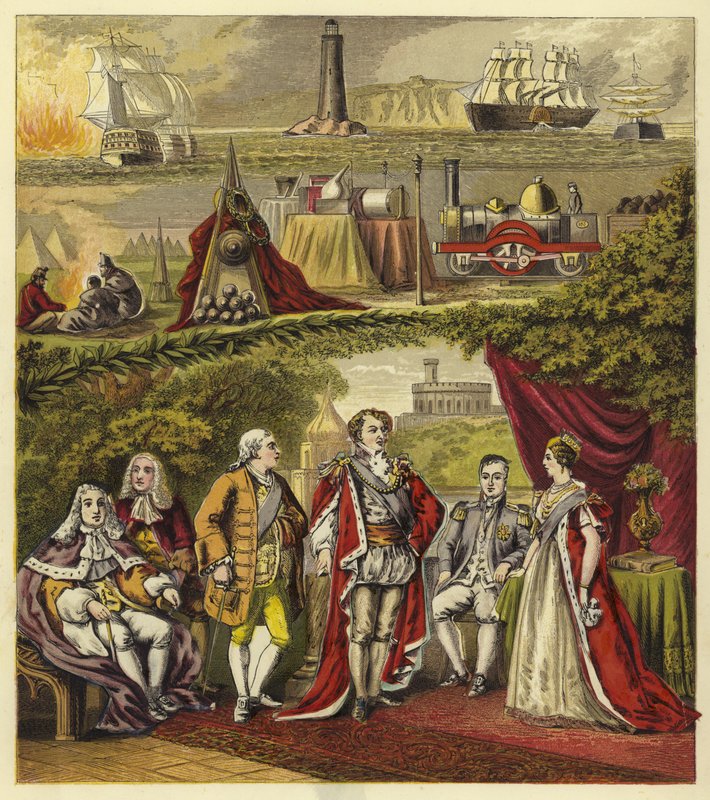Soberanos de la Casa de Hannover; Rey Jorge I, Rey Jorge II, Rey Jorge III, Rey Jorge IV, Rey Guillermo IV, Reina Victoria de English School
