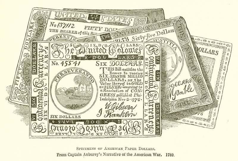 Especímenes de dólares de papel americanos de English School