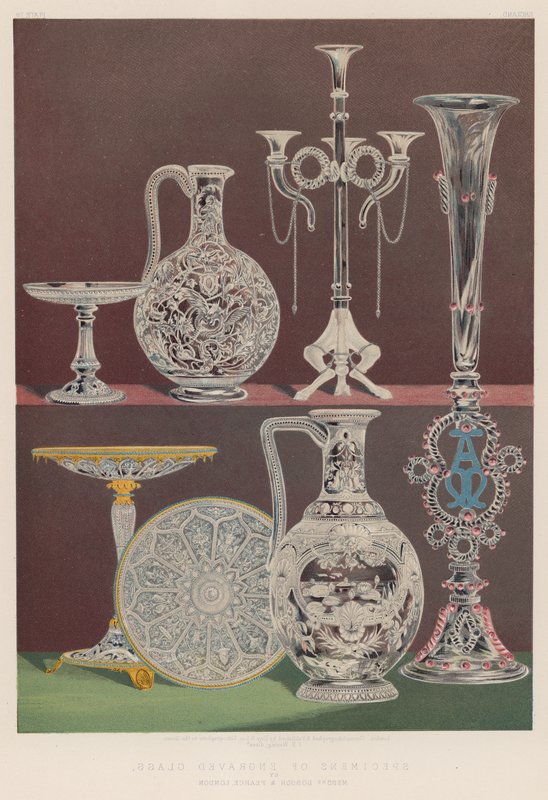 Especímenes de vidrio grabado por Messrs Dobson y Pearce, Londres de English School