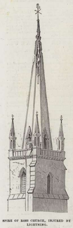 Aguja de la Iglesia de Ross, dañada por un Rayo de English School
