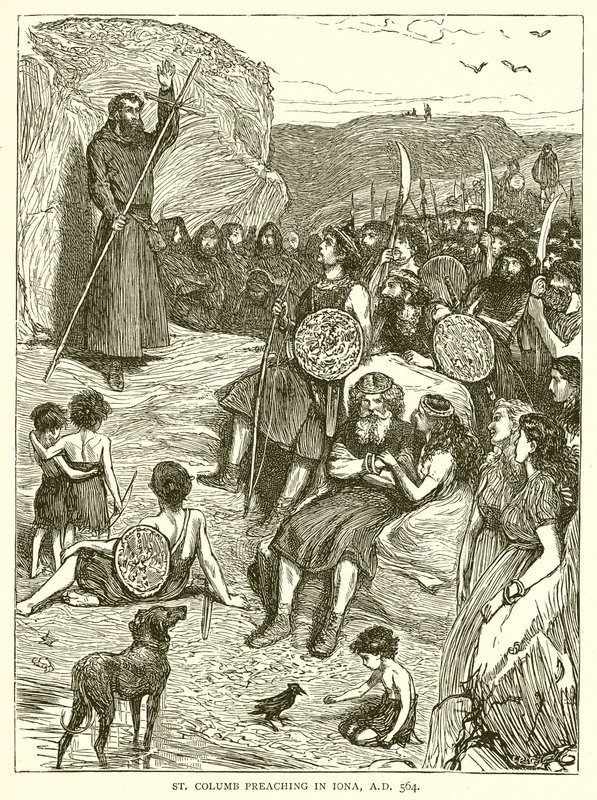 San Columbano Predicando en Iona, A.D. 564 de English School