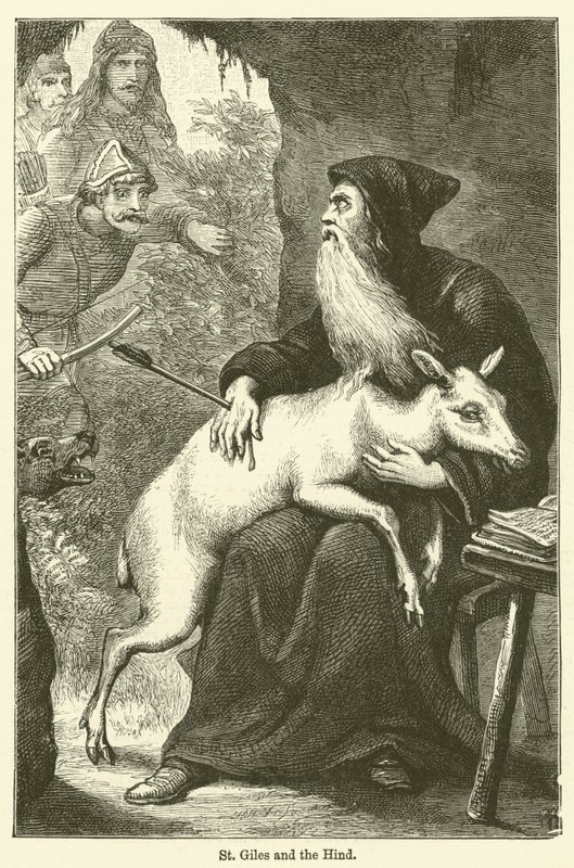 San Gil y la cierva (grabado) de English School