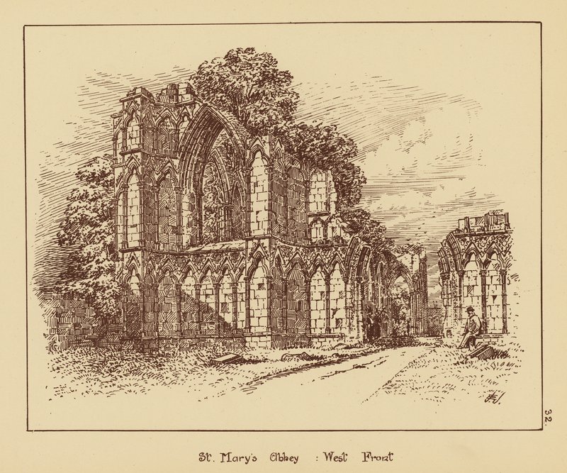 Abadía de Santa María, fachada oeste (litografía) de English School
