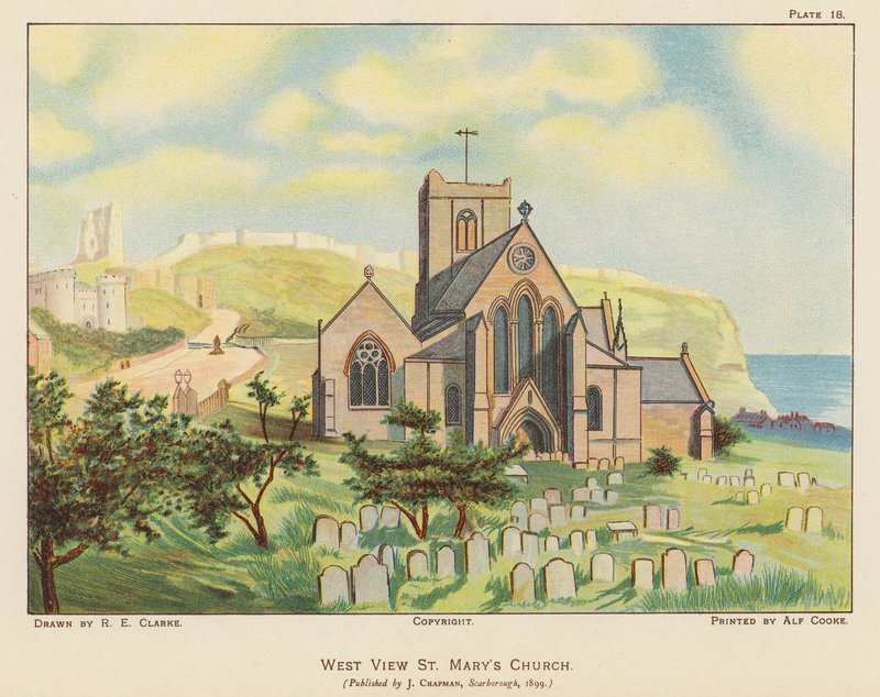 Iglesia de Santa María, Scarborough (litografía en color) de English School
