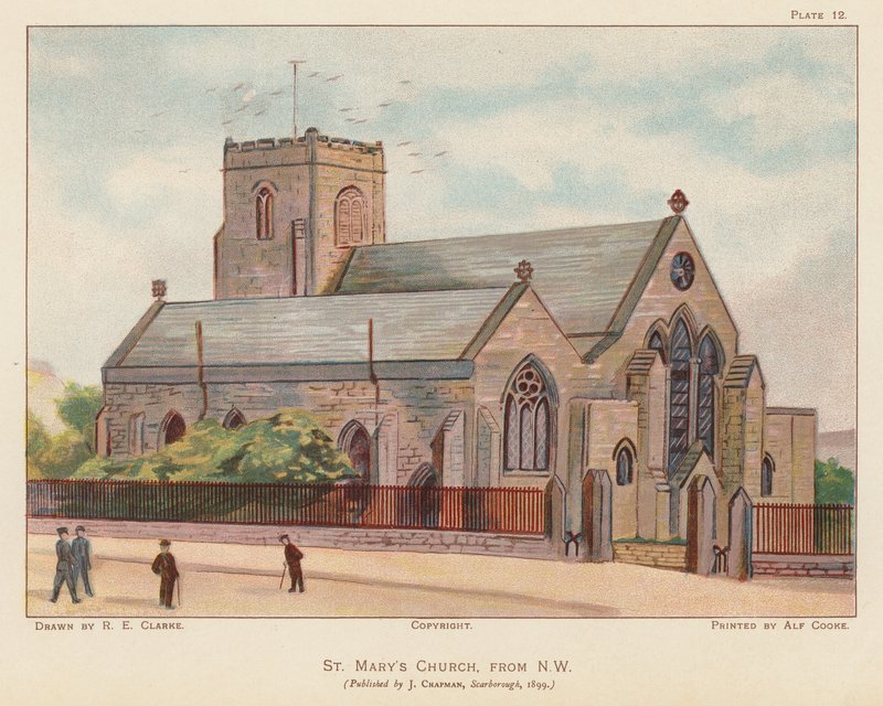 Iglesia de Santa María, Scarborough (litografía en color) de English School
