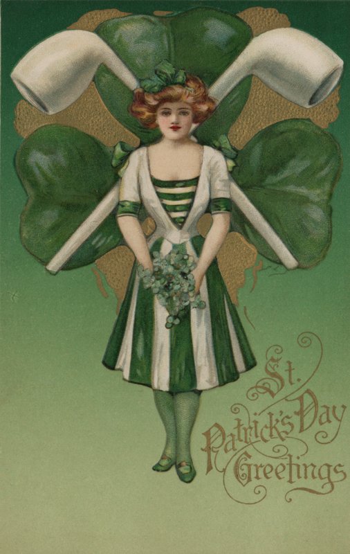 Tarjeta del Día de San Patricio (litografía en color) de English School