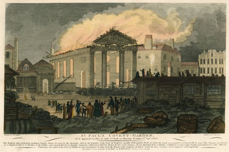 San Pablo, Covent Garden, Londres, como apareció en llamas la noche del 17 de septiembre de 1795 de English School