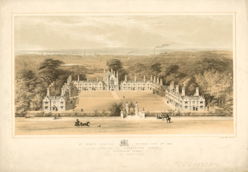 Hospital de San Pedro fundado el 2 de octubre de 1618, reconstruido por la Compañía de Pescaderos en Wandsworth, Surrey de English School