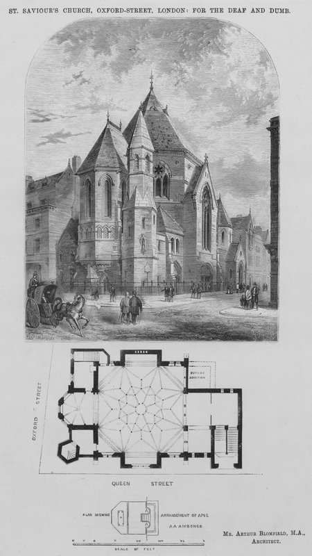 Iglesia de St Saviour, Oxford Street, Londres, para Sordos y Mudos (grabado) de English School