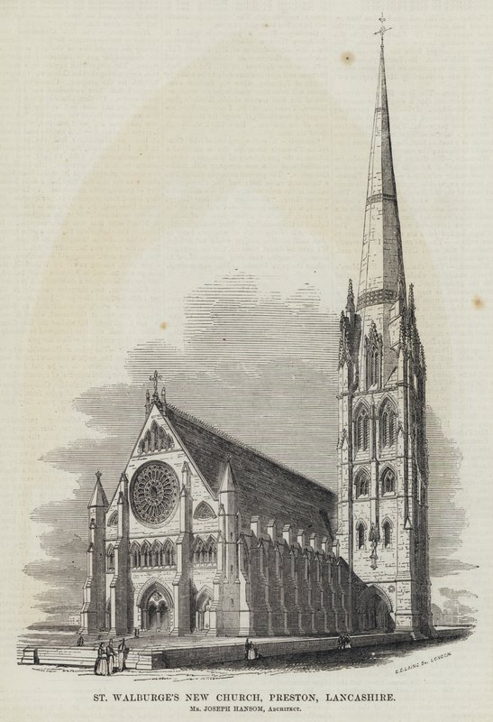 La Nueva Iglesia de St Walburge, Preston, Lancashire (grabado) de English School