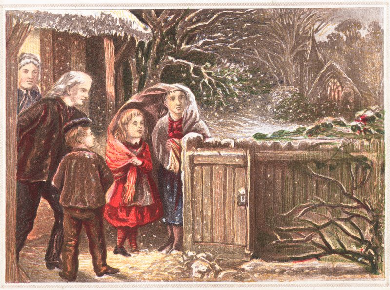 Empezando a nevar, tarjeta de Navidad de English School