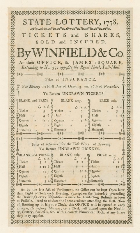 Lotería estatal, 1778 de English School